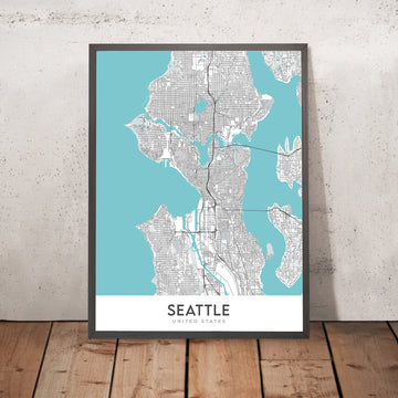 Mapa moderno de la ciudad de Seattle, WA: Capitol Hill, Queen Anne, Belltown, Pike Place Market, Space Needle