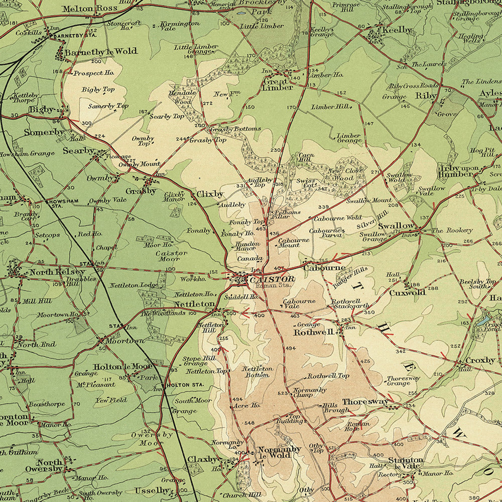 Old OS Map of Lincoln Wolds, Lincolnshire by Bartholomew, 1901: Hull, Grimsby, Scunthorpe, Humber, Wolds