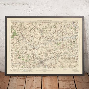 Antigua Mapa del Servicio de Ordenación, Hoja 104 - Swindon y Cirencester, 1925: Faringdon, Highworth, Witney, Carterton, Lechlade, El Caballo Blanco 