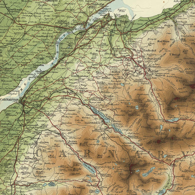 Alte OS-Karte von Nordwales von Bartholomew, 1901: Snowdon, Caernarfon, Llandudno, Menai-Strait, Conwy, Anglesey 