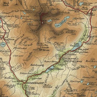 Alte OS-Karte von Nordwales von Bartholomew, 1901: Snowdon, Caernarfon, Llandudno, Menai-Strait, Conwy, Anglesey 