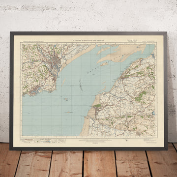 Mapa de Old Ordnance Survey, hoja 110 - Cardiff y desembocadura del Severn, 1925: Barry, Weston-super-Mare, Clevedon, Penarth, Mendip Hills AONB