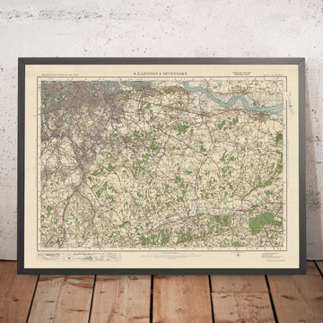 Alte Ordnance Survey-Karte, Blatt 115 - S.E. London & Sevenoaks, 1925: Croydon, Bromley, Dartford, Gravesend, Caterham 