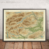 Mappa antica della Scozia centrale di Perthshire, realizzata da Bartholomew nel 1901: Perth, Loch Tay, Ben Lawers, fiume Tay, Schiehallion, Crieff 