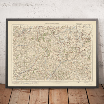 Mapa de estudio de artillería antigua, hoja 129 - Chard & Axminster, 1925: Honiton, Crewkerne, Ilminster, Wellington, Blackdown Hills AONB
