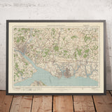 Vecchia mappa dell'Ordnance Survey, foglio 132 - Portsmouth e Southampton, 1925: Eastleigh, Fareham, Havant, Isola di Hayling, Porto di Chichester AONB 
