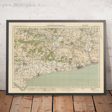 Mapa de estudio de artillería antigua, hoja 133 - Chichester & Worthing, 1925: Bognor Regis, Littlehampton, Selsey, Worthing, Midhurst