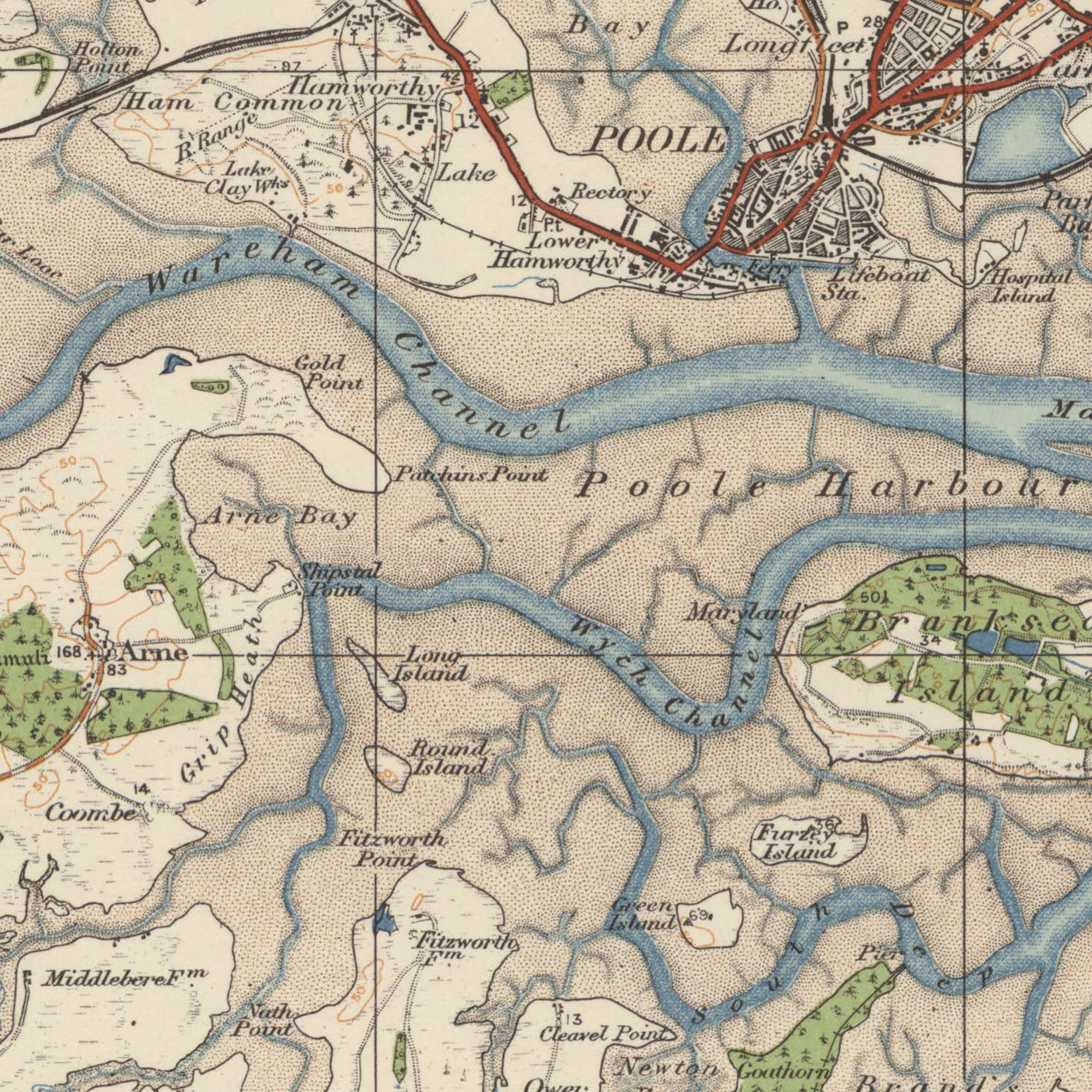 Old Ordnance Survey Map, Sheet 141 - Bournemouth & Swanage, 1919-1926: Poole, Christchurch, Wareham, Poole Harbour, Isle of Purbeck, Corfe Castle