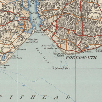 Antiguo mapa Ordnance Survey, hoja 142 - Isla de Wight, 1919-1926: Portsmouth, Newport, Ryde, Cowes, Gosport, Castillo de Carisbrooke, The Needles, Osborne House