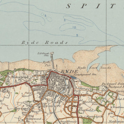 Antiguo mapa Ordnance Survey, hoja 142 - Isla de Wight, 1919-1926: Portsmouth, Newport, Ryde, Cowes, Gosport, Castillo de Carisbrooke, The Needles, Osborne House
