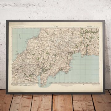 Mapa antiguo del Ordnance Survey, hoja 143 - Truro, 1919-1926: Newquay, St Austell, Roche, Bodmin, Río Fal, Carn Brea Hill y Goss Moor