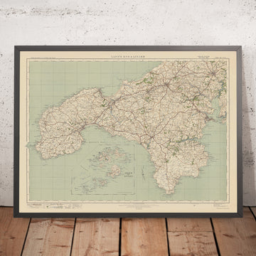 Alter Ordnance Survey Karte - Blatt 146 Lands End & Lizard, 1919-1926: Truro, Falmouth, St Ives, Penzance, Helston, St Michael&