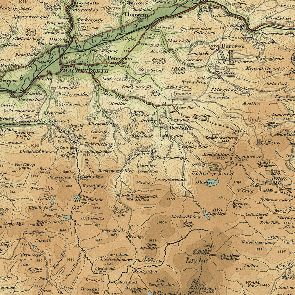 Old OS Map of Ceredigion & Montgomeryshire by Bartholomew, 1901: Aberystwyth, Cardigan Bay, Plynlimon, Southern Snowdonia, Cambrians