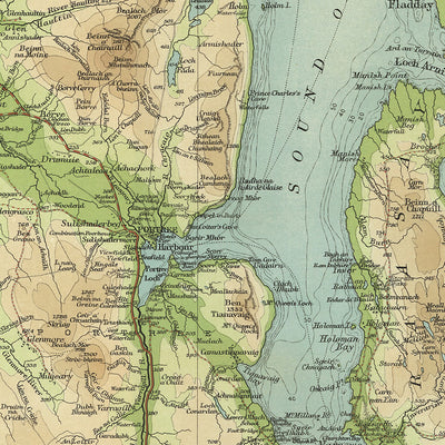 Ancienne carte OS de l'île de Skye par Bartholomew, 1901 : Portree, Cuillin Hills, Loch Snizort, Château de Dunvegan, Raasay, The Storr