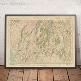 Mapa antiguo de Ordnance Survey, hoja 19 - Windermere y Ulverston, 1925: Dalton-in-Furness, Millom, Grange-over-Sands, Kendal y Parque Nacional del Distrito de los Lagos.