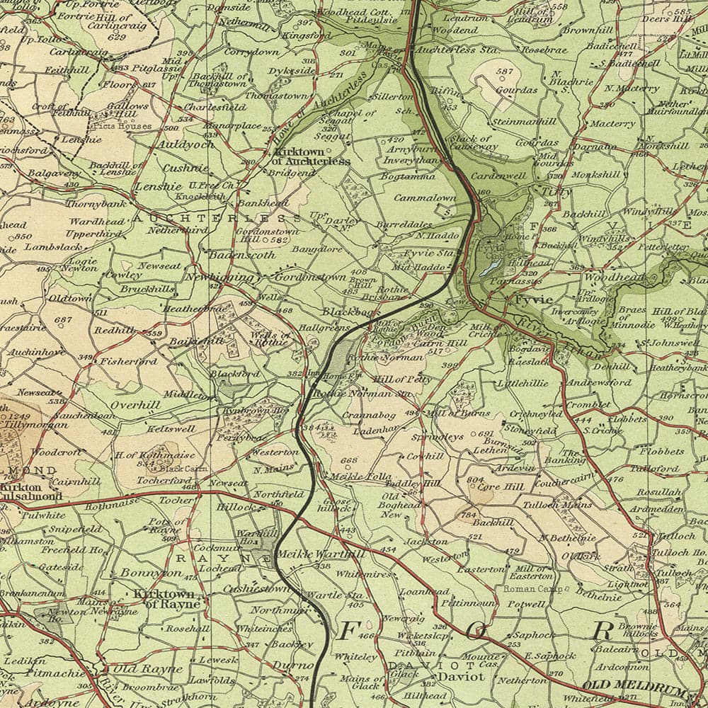 Old OS Map of Peterhead & Banff, Aberdeenshire by Bartholomew, 1901: Aberdeen, River Dee, Bennachie, Slains Castle, Fyvie Castle