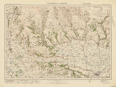 Mapa antiguo de Ordnance Survey, hoja 22 - Pickering & Thirsk, 1925: Malton, Helmsley, Kirkbymoorside, Howardian Hills AONB, Parque Nacional de North York Moors