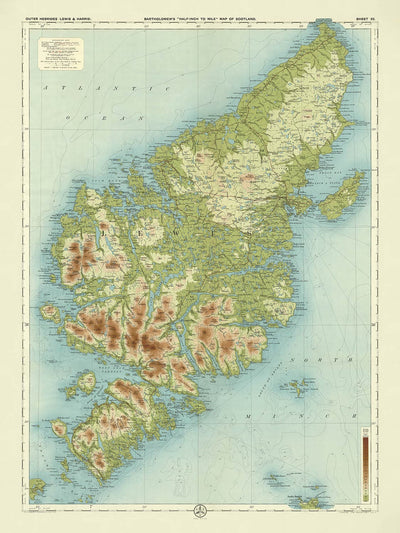 Antiguo mapa OS de las Hébridas Exteriores, Lewis y Harris por Bartholomew, 1901: Stornoway, Clisham, Callanish Stones