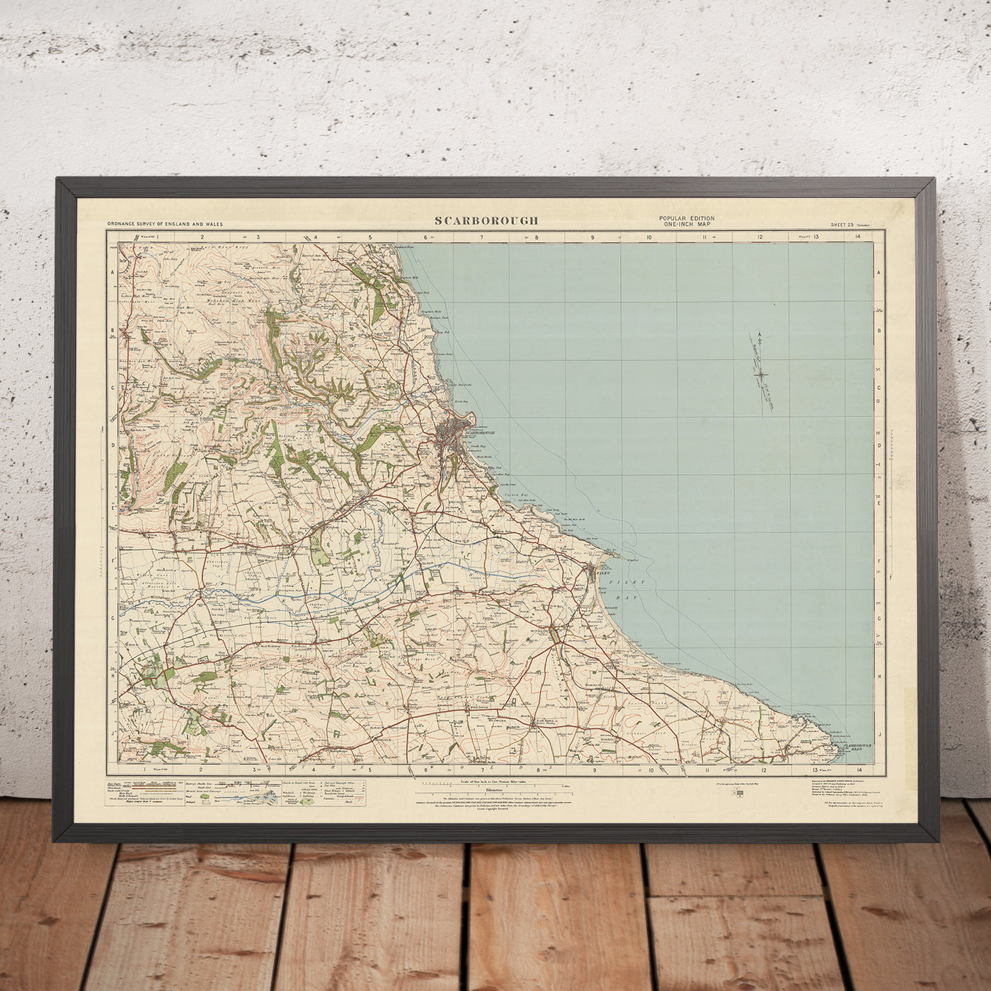 Mapa antiguo de Ordnance Survey, hoja 23 - Scarborough, 1925: Filey, Hunmanby, Sherburn, Parque Forestal de North Riding, Reserva Natural de Flamborough Outer Headlands