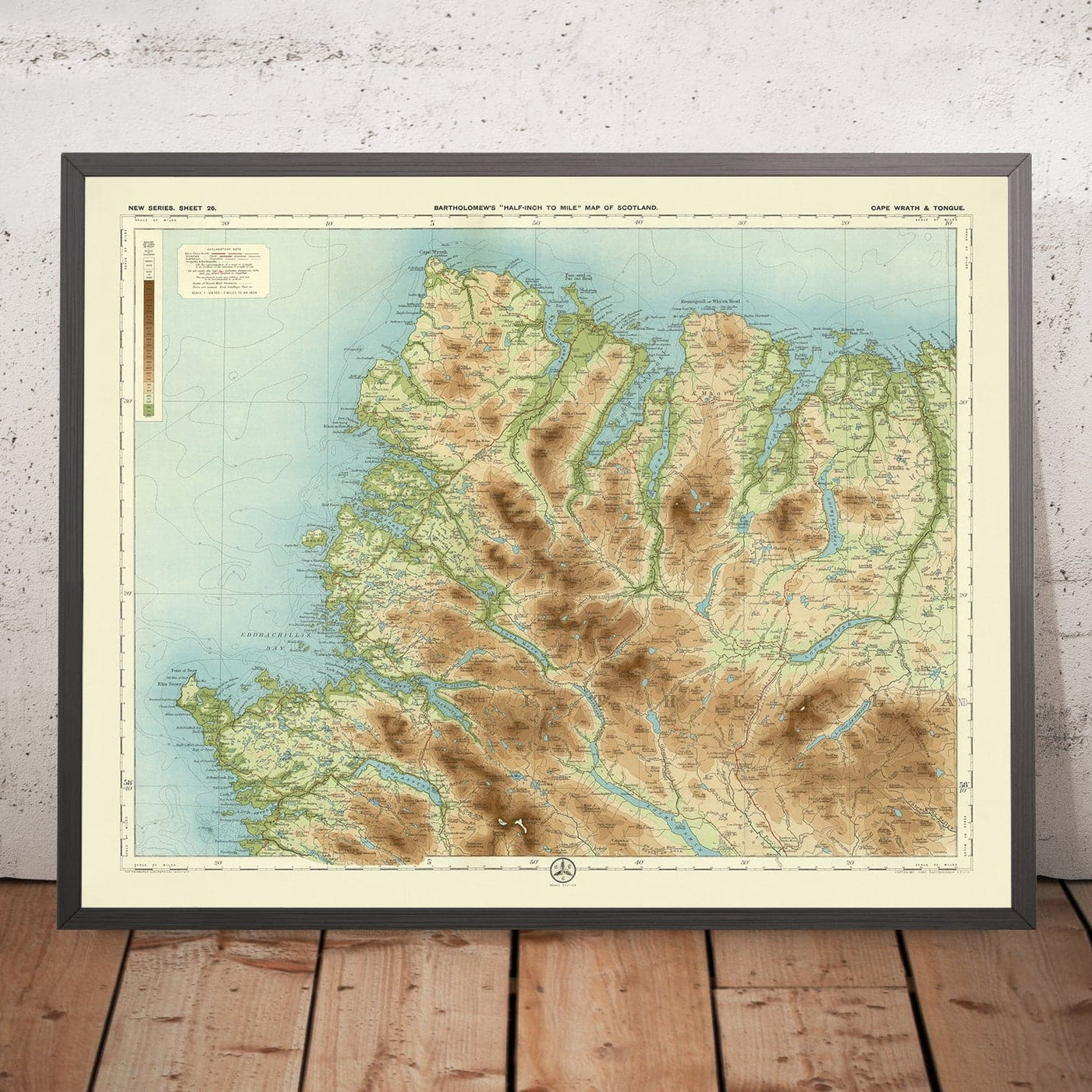 Alte OS-Karte von Cape Wrath & Tongue, Sutherland von Bartholomew, 1901: Ben Hope, Loch Eriboll, Durness, Tongue, Kyle of Durness, Ben Loyal