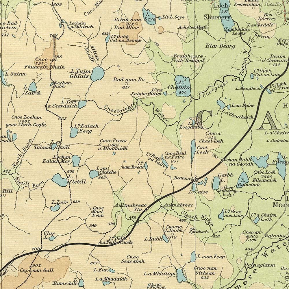 Ancienne carte OS du district de Caithness par Bartholomew, 1901 : Thurso, Wick, Dunnet Head, Loch Watten, Morven, Château de Mey