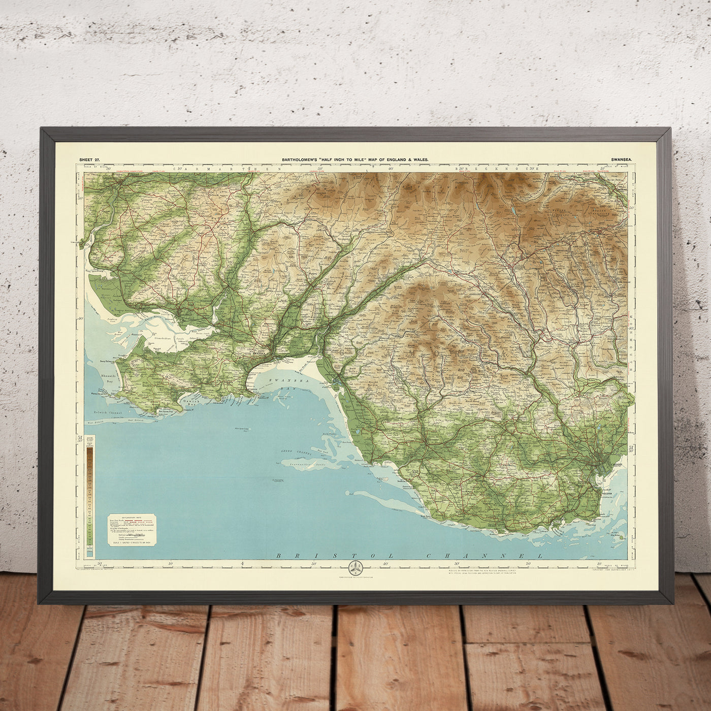 Antiguo mapa OS de Swansea, Gales del Sur por Bartholomew, 1901: Swansea, Neath, Carmarthen, Brecon, Tawe, Brecon Beacons