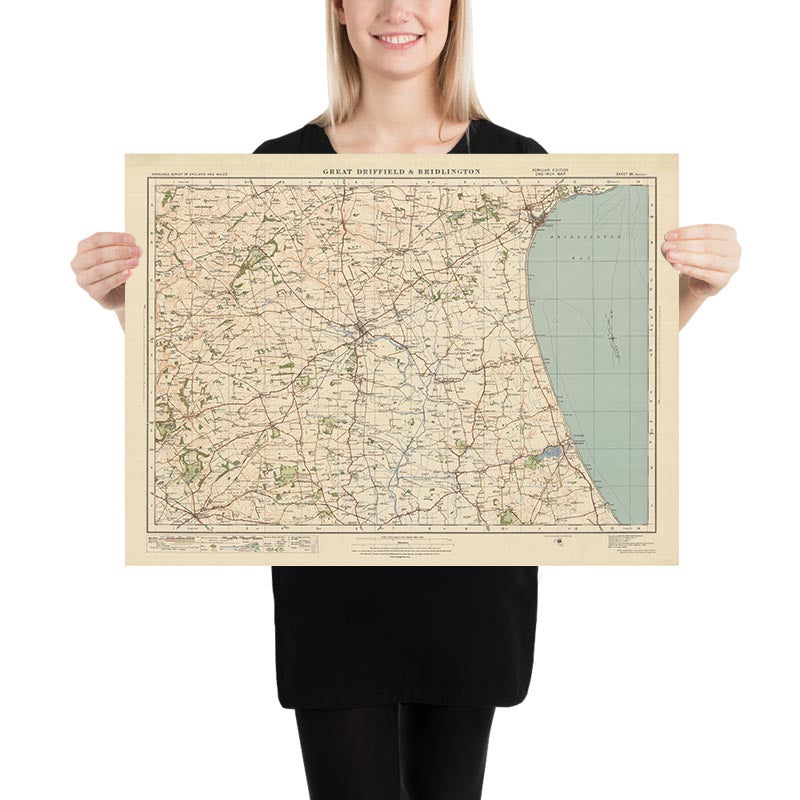 Mapa antiguo de Ordnance Survey, hoja 28 - Gt Driffield & Bridlington, 1925: Hornsea, Nafferton, Skipsea, Market Weighton, Hutton Cranswick