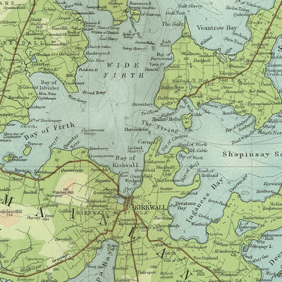 Ancienne carte OS des îles Orcades par Bartholomew, 1901 : Kirkwall, Stromness, Scapa Flow, Hoy, Pentland Firth, Mainland