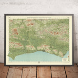 Antigua mapa OS de Sussex por Bartholomew, 1901: Brighton, Hastings, South Downs, Castillo de Arundel, Beachy Head 