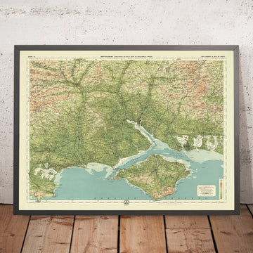 Antigua mapa OS del New Forest y la Isla de Wight, Hampshire por Bartholomew, 1901: Southampton, Bournemouth, Puerto de Poole, Castillo de Carisbrooke, Rocas de Needles 