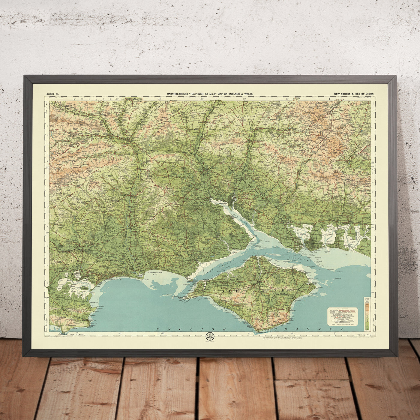 Antiguo mapa OS de New Forest y la Isla de Wight, Hampshire por Bartholomew, 1901: Southampton, Bournemouth, New Forest, Isla de Wight, Castillo de Carisbrooke, Needles Rocks