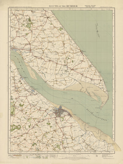 Ancienne carte de l'Ordnance Survey, feuille 34 - Embouchure du Humber, 1925 : Grimsby, Withernsea, Humberston, Immingham, Spurn Heritage Coast