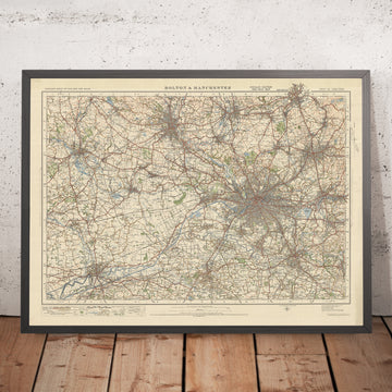 Mapa de Old Ordnance Survey, hoja 36 - Bolton y Manchester, 1925: Warrington, Wigan, Oldham, Rochdale, Bury