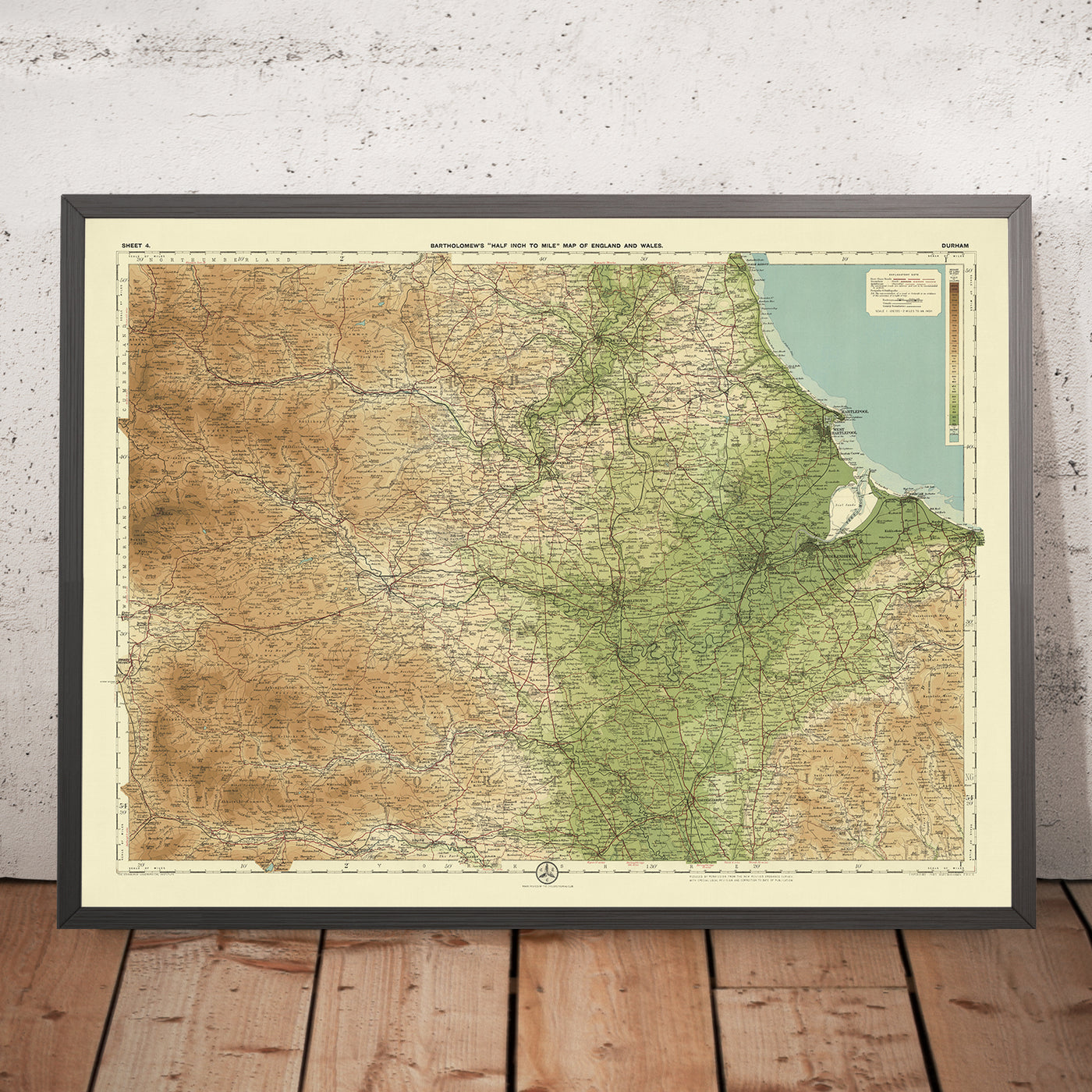 Antiguo mapa OS de Durham, Condado de Durham por Bartholomew, 1901: Durham, Sunderland, River Tees, Pennine Hills, High Force, Mar del Norte