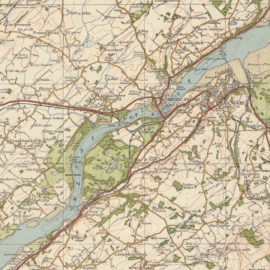 Carte Old Ordnance Survey, feuille 41 - Anglesey, 1925 : Bangor, Caernarfon, Holyhead, Amlwch, Beaumaris