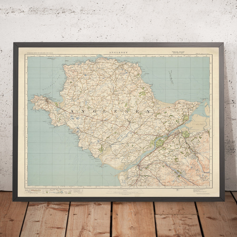 Carte Old Ordnance Survey, feuille 41 - Anglesey, 1925 : Bangor, Caernarfon, Holyhead, Amlwch, Beaumaris