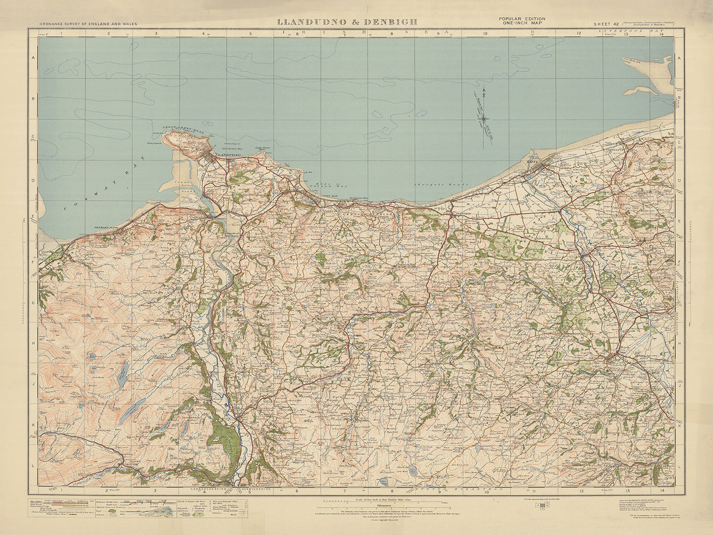 Old Ordnance Survey Map, Blatt 42 – Llandudno & Denbigh, 1925: Colwyn Bay, Llanwrst, Rhyl, Conwy, Gwydir Forest Park