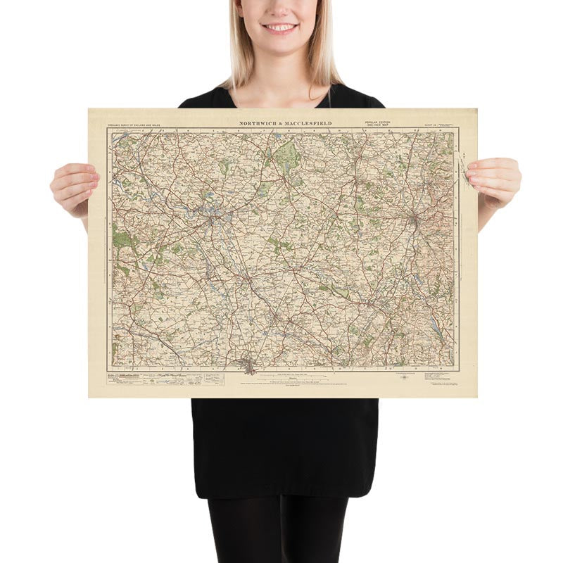 Carte Old Ordnance Survey, feuille 44 - Northwich & Macclesfield, 1925 : Knutsford, Crewe, Macclesfield, Wilmslow, Winsford