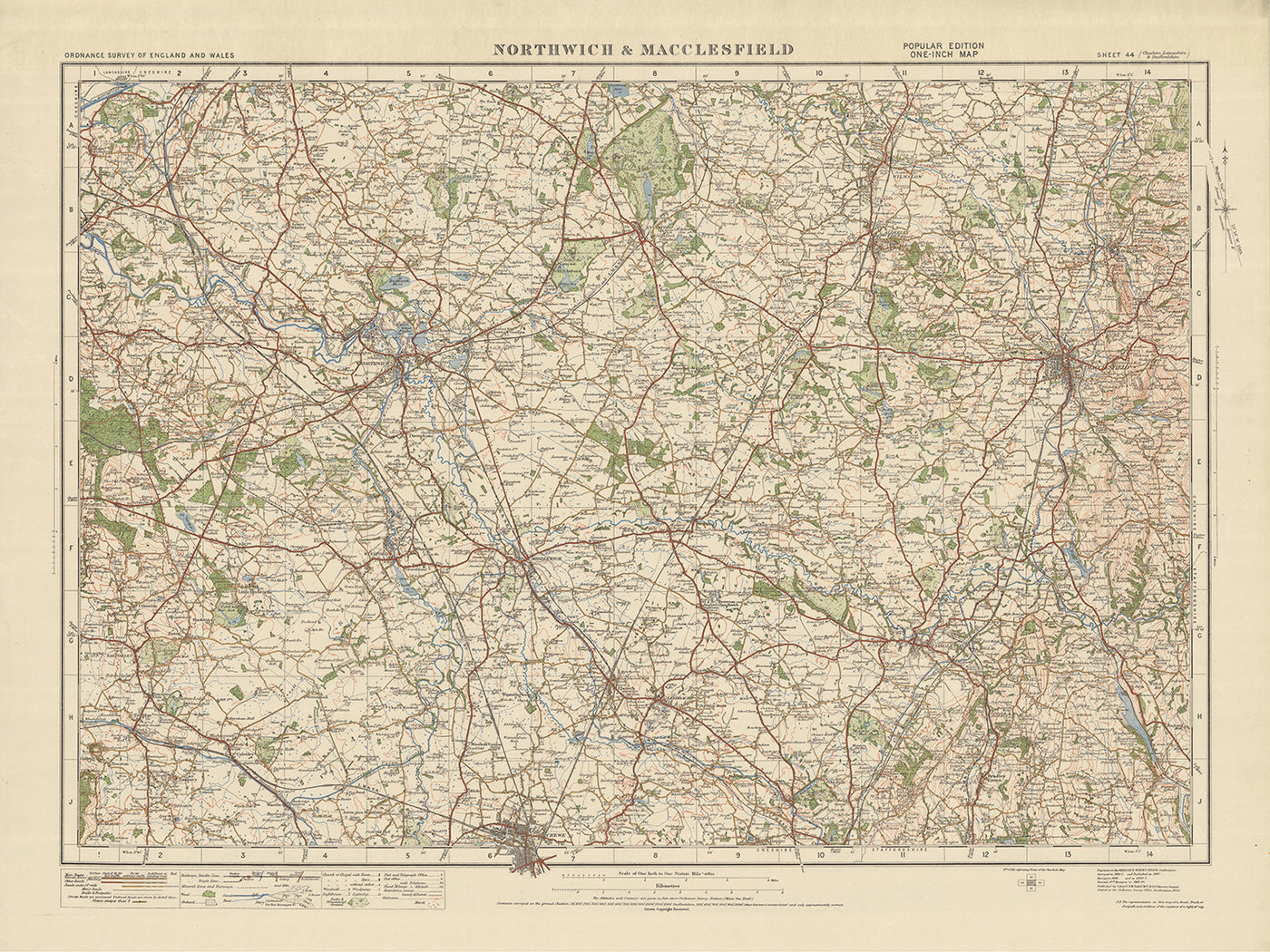 Old Ordnance Survey Map, Sheet 44 - Northwich & Macclesfield, 1925: Knutsford, Crewe, Macclesfield, Wilmslow, Winsford