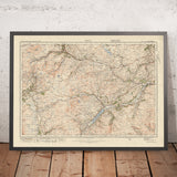 Mapa de Old Ordnance Survey, Hoja 50 - Bala, 1925: Corwen, Blaenau Ffestiniog, Trawsfynydd, Coed y Brenin Forest Park, Parque Nacional Eryri (Snowdonia)