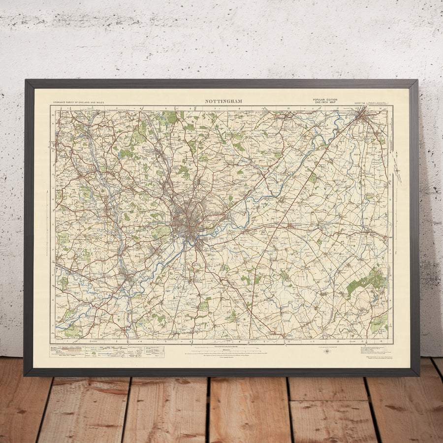 Alte Ordnance Survey-Karte, Blatt 54 - Nottingham, 1925: Ilkeston, Heanor, Long Eaton, Newark-on-Trent, Southwell 
