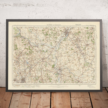 Carte Old Ordnance Survey, feuille 62 - Burton & Walsall, 1925 : Cannock, Lichfield, Tamworth, Rugeley, Cannock Chase AONB