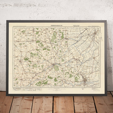 Mapa de Old Ordnance Survey, hoja 64 - Peterborough, 1925: Stamford, Oakley, Bourne, Spalding, Burghley House