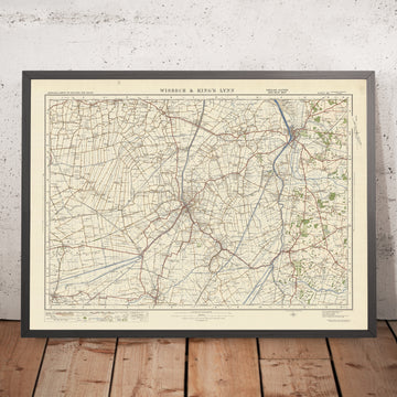 Alte Ordnance Survey-Karte, Blatt 65 - Wisbech & Kings Lynn, 1925: Downham Market, Long Sutton, Holbeach, Outwell, Fluss Great Ouse 