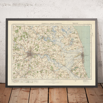 Mapa de Old Ordnance Survey, hoja 67 - Norwich y Great Yarmouth, 1925: Caister-on-Sea, Hethersett, Loddon, Acle, The Broads