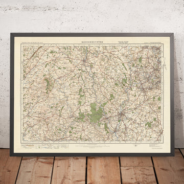 Carte Old Ordnance Survey, feuille 71 - Kidderminster, 1925 : Dudley, Stourbridge, Stourport-on-Severn, Bridgnorth, réserve naturelle nationale de Wyre Forest