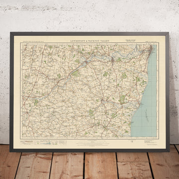 Mapa de Old Ordnance Survey, hoja 77 - Lowestoft y Waveney Valley, 1925: Beccles, Bungay, Southwold, Halesworth, Suffolk Coast y Heaths AONB