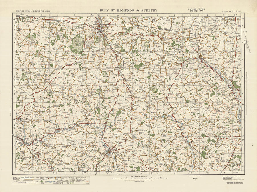 Mapa de Old Ordnance Survey, hoja 86 - Bury St. Edmunds y Sudbury, 1925: Haverhill, Stowmarket, Hadleigh, Needham Market, Glemsford