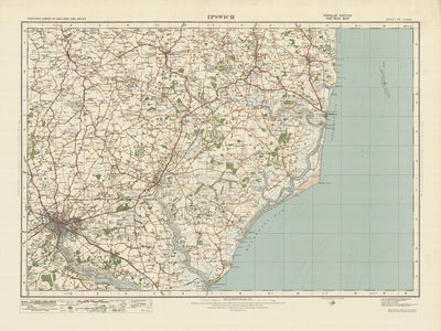 Mapa de Old Ordnance Survey, hoja 87 - Ipswich, 1925: Saxmundham, Aldeburgh, Leiston, Woodbridge, Suffolk Coast & Heaths AONB