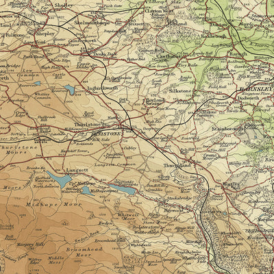 Alte OS-Karte von Sheffield, Yorkshire von Bartholomew, 1901: Peak District, River Don, Chatsworth House